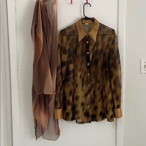 Elegant Long Sleeve Shirt and Scarf set.